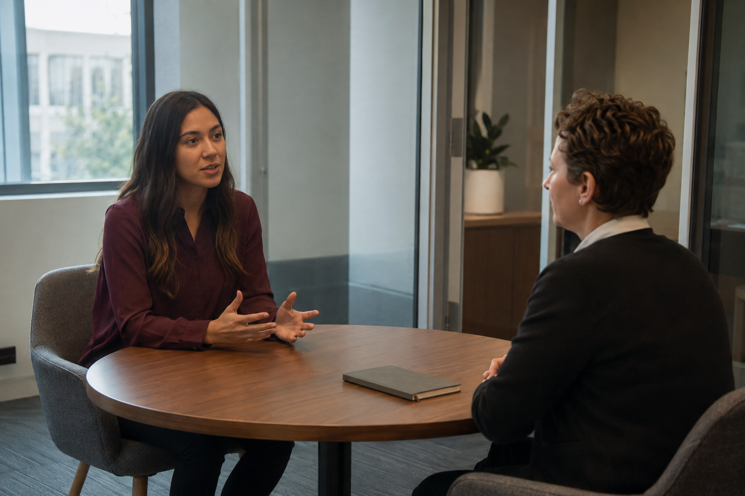 Private HR conversation in a meeting room