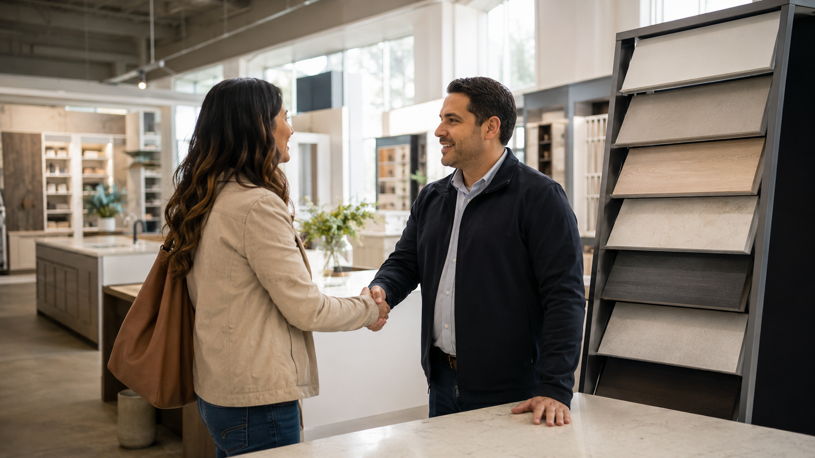 Handshake seals a showroom sale
